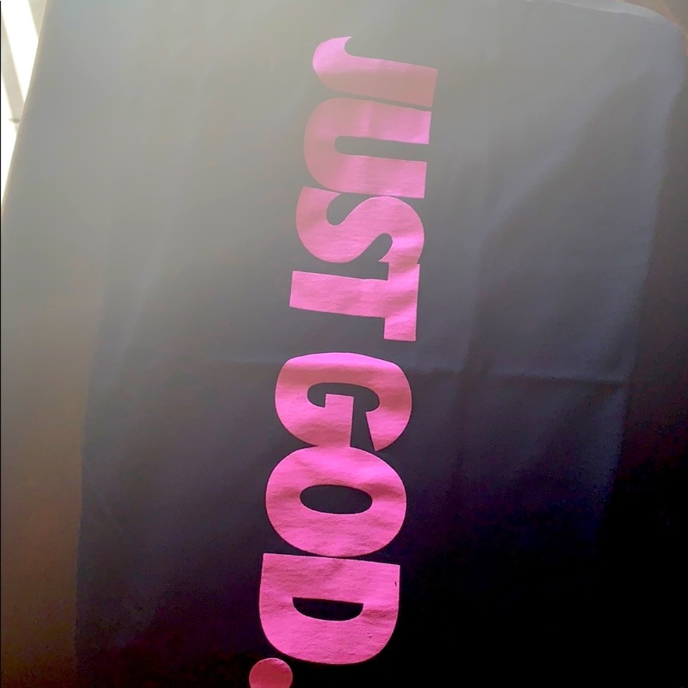 God Is Dope Pink on Black Just God Crewneck Tee.